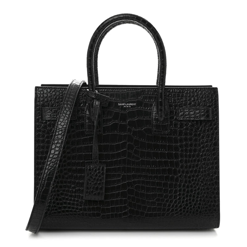 Calfskin Crocodile Embossed Baby Sac De Jour Black