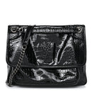 Patent Crocodile Embossed Lambskin Monogram Medium Niki Chain Satchel Black