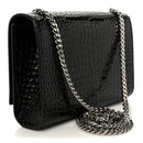 Calfskin Crocodile Embossed Small Classic Monogram Kate Tassel Satchel Black
