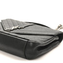 Sheepskin Matelasse Chevron Monogram Medium College Bag Black
