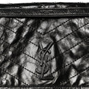 Crinkled Calfskin Matelasse Monogram Large Niki Chain Satchel Black
