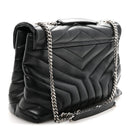 Calfskin Y Quilted Monogram Medium Loulou Chain Satchel Black