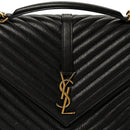 Sheepskin Matelasse Chevron Monogram Large College Satchel Black