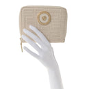 Calfskin Icon Quilted Compact Zip Around Wallet White