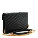 Grain De Poudre Matelasse Chevron Monogram Envelope Chain Wallet Black