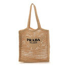Yarn Raffia Effect Crochet Logo Embroidered Tote Bag Naturale
