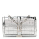 Metallic Crocodile Embossed Calfskin Greca Goddess Wallet On Chain Silver