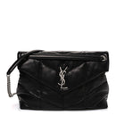 Lambskin Quilted Medium Loulou Puffer Monogram Chain Satchel Black