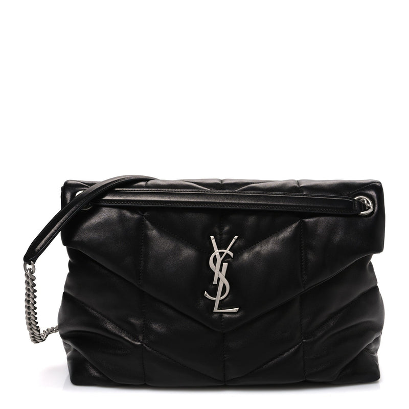 Lambskin Quilted Medium Loulou Puffer Monogram Chain Satchel Black