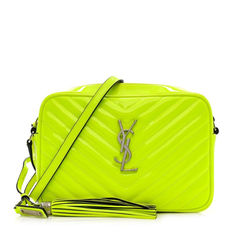 Patent Calfskin Matelasse Monogram Lou Camera Bag Neon Yellow
