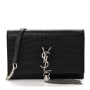 Calfskin Crocodile Embossed Kate Monogram Tassel Chain Wallet Black