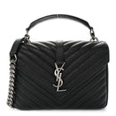 Sheepskin Matelasse Chevron Monogram Medium College Bag Black