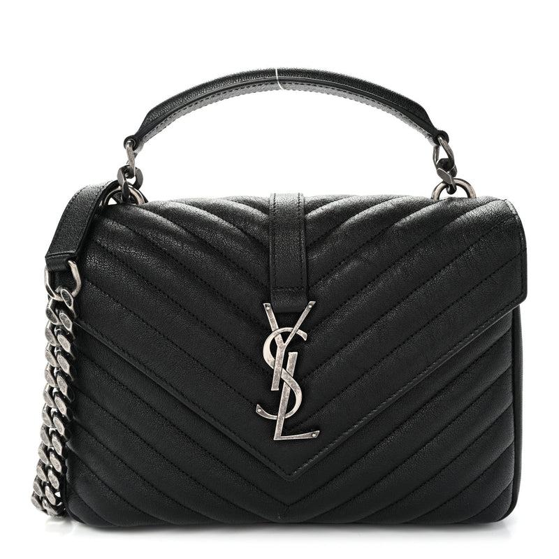Sheepskin Matelasse Chevron Monogram Medium College Bag Black
