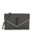 Grain De Poudre Matelasse Chevron Monogram Envelope Chain Wallet Asphalt White