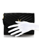 Grain De Poudre Matelasse Chevron Monogram Envelope Clutch Black
