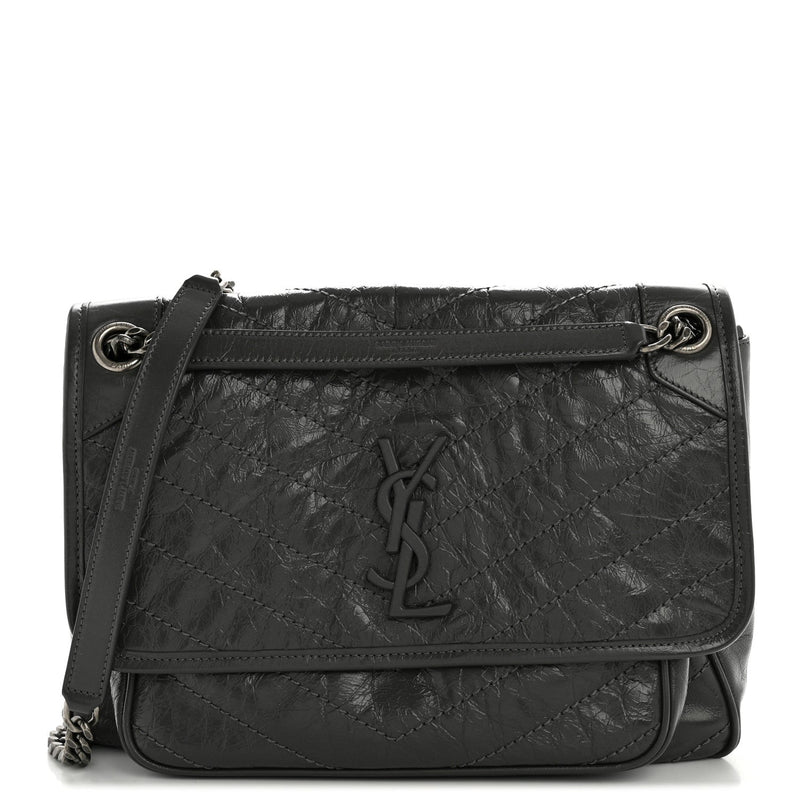 Crinkled Calfskin Matelasse Monogram Medium Niki Chain Satchel Storm