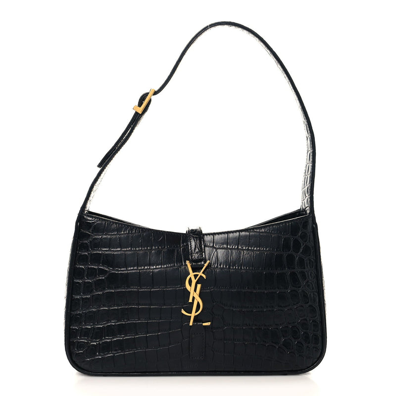 Calfskin Crocodile Embossed Le 5 A 7 Hobo Black