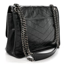 Crinkled Calfskin Matelasse Monogram Medium Niki Chain Satchel Black