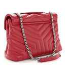 Calfskin Y Quilted Monogram Medium Loulou Chain Satchel Lipstick Red