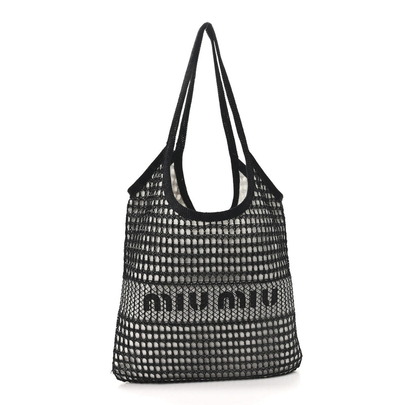 Raffia Effect Linen Logo Ivy Bag Black Natural