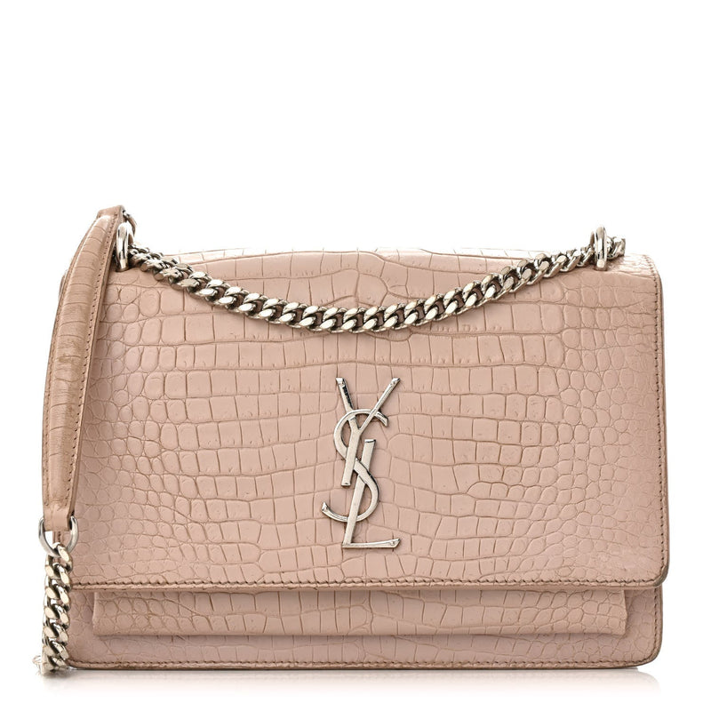 Calfskin Crocodile Embossed Medium Monogram Sunset Rose Antic