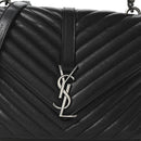 Sheepskin Matelasse Chevron Monogram Medium College Bag Black