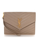 Grain De Poudre Matelasse Chevron Monogram Envelope Clutch Dark Beige