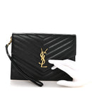 Grain De Poudre Matelasse Chevron Monogram Envelope Clutch Black