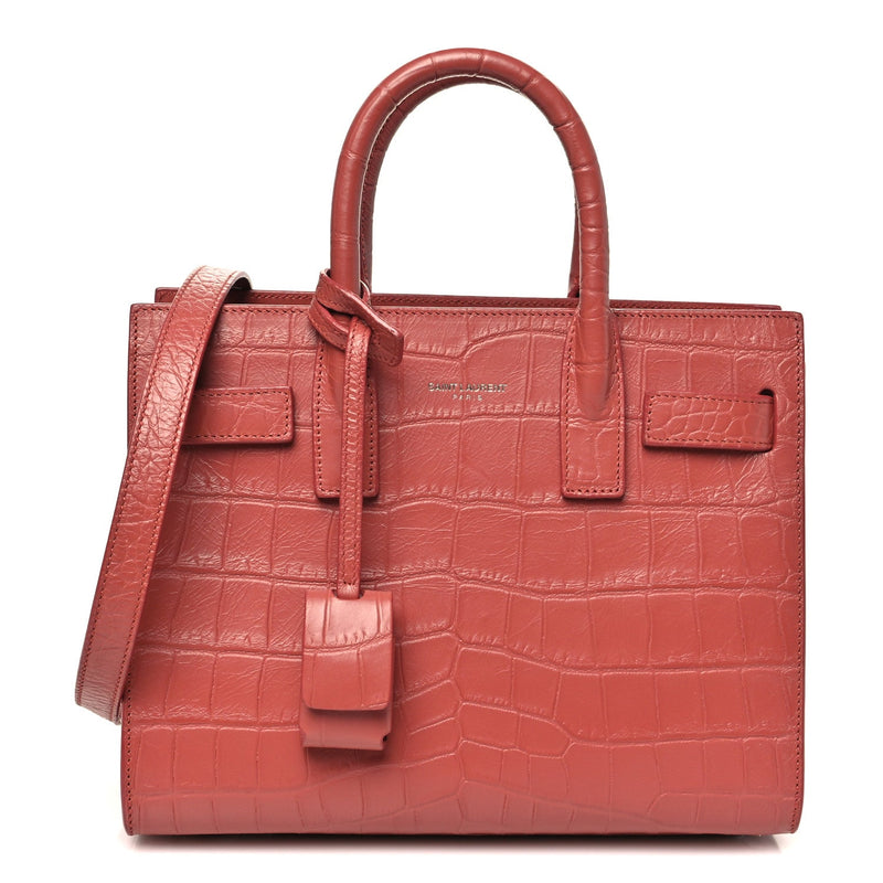 Calfskin Crocodile Embossed Nano Sac De Jour Rose Fonce