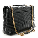 Calfskin Y Quilted Monogram Medium Loulou Chain Satchel Black