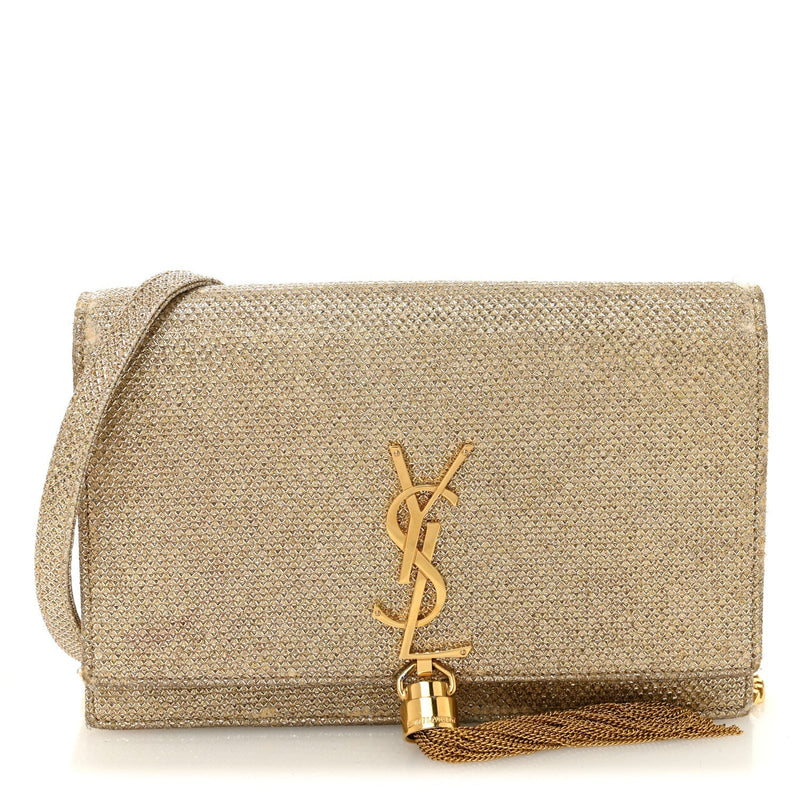 Metallic Canvas Woven Small Classic Monogram Kate Tassel Chain Wallet Gold