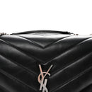 Calfskin Y Quilted Monogram Medium Loulou Chain Satchel Black