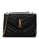 Calfskin Y Quilted Monogram Small Loulou Chain Satchel Black
