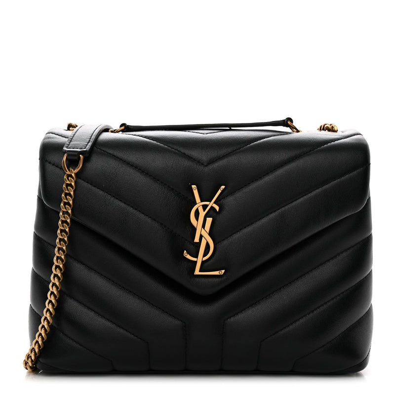 Calfskin Y Quilted Monogram Small Loulou Chain Satchel Black