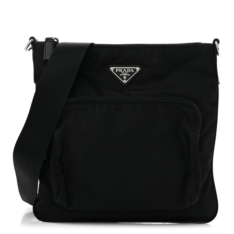 Tessuto Nylon Saffiano Flat Messenger Bag Black