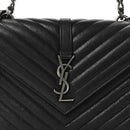 Sheepskin Matelasse Chevron Monogram Medium College Bag Black