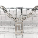 Metallic Crocodile Embossed Calfskin Greca Goddess Wallet On Chain Silver