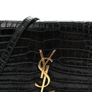 Calfskin Crocodile Embossed Kate Monogram Tassel Chain Wallet Black