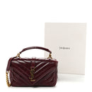 Shiny Calfskin Matelasse Chevron Monogram Mini College Bag Deep Hot Wine