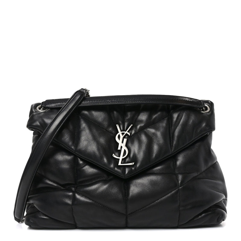 Lambskin Quilted Medium Loulou Puffer Monogram Chain Satchel Black