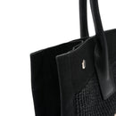 Raffia Linen Calfskin Small Rive Gauche Tote Black