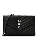 Grain De Poudre Matelasse Chevron Monogram Envelope Chain Wallet Black