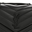 Calfskin Y Quilted Monogram Monochrome Small Loulou Chain Satchel Black