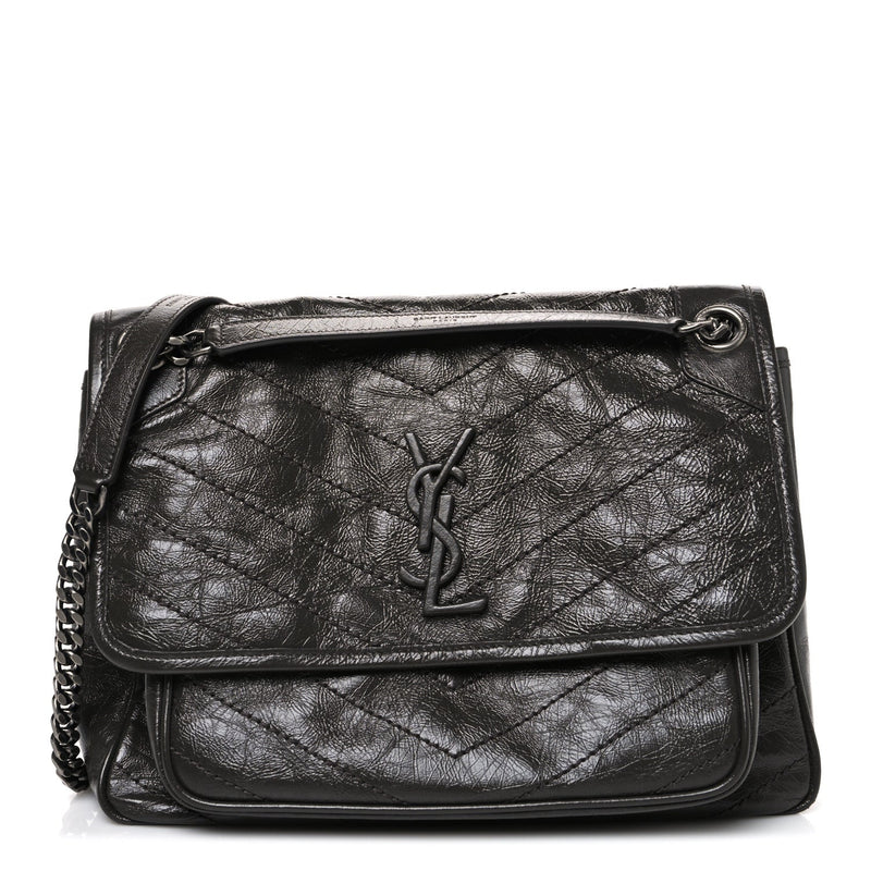 Crinkled Calfskin Matelasse Monogram Medium Niki Chain Satchel Storm