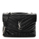 Calfskin Y Quilted Monogram Medium Loulou Chain Satchel Black