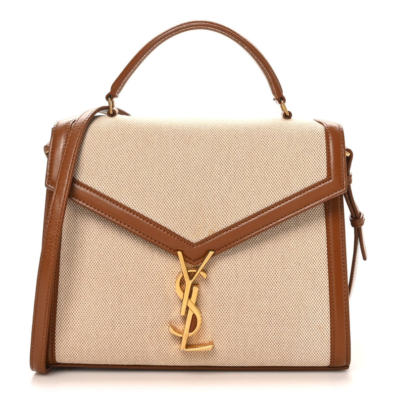 Canvas Calfskin Medium Classic Monogram Cassandra Top Handle Tan Natural