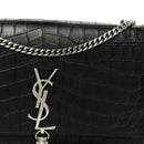 Calfskin Crocodile Embossed Medium Classic Monogram Kate Tassel Satchel Black