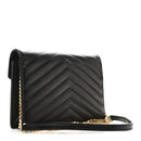 Grain De Poudre Matelasse Chevron Monogram Envelope Chain Wallet Black