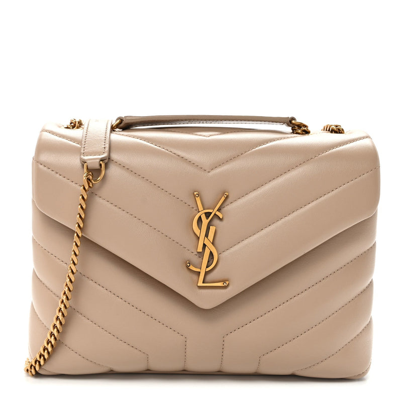 Calfskin Y Quilted Monogram Small Loulou Chain Satchel Dark Beige