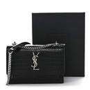 Calfskin Crocodile Embossed Monogram Sunset Chain Wallet Black